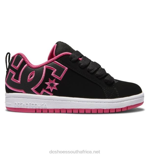 Black/Pink Stencil PR2L544 DC Shoes Kids' Court Graffik Shoes