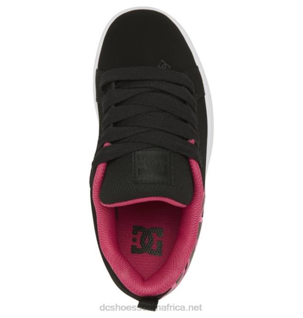 Black/Pink Stencil PR2L544 DC Shoes Kids' Court Graffik Shoes