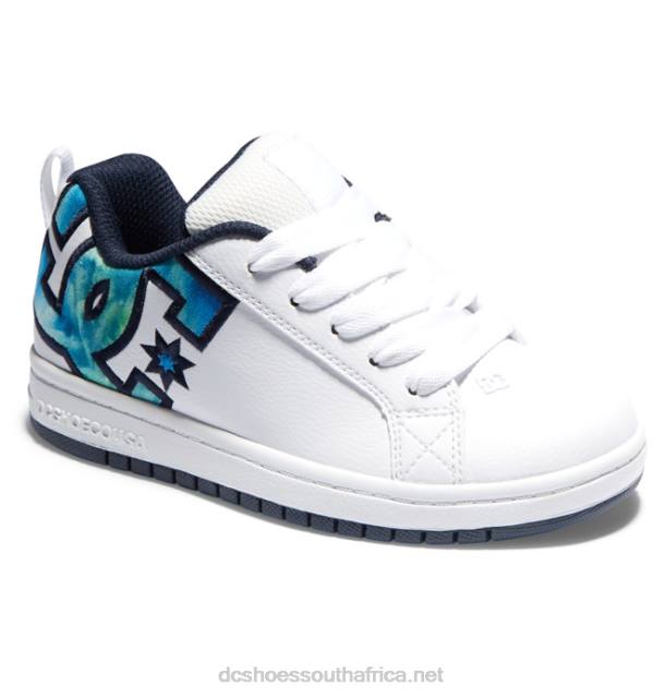 White/Blue/Green PR2L532 DC Shoes Kids' Court Graffik Shoes