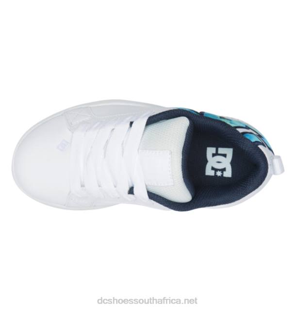 White/Blue/Green PR2L532 DC Shoes Kids' Court Graffik Shoes