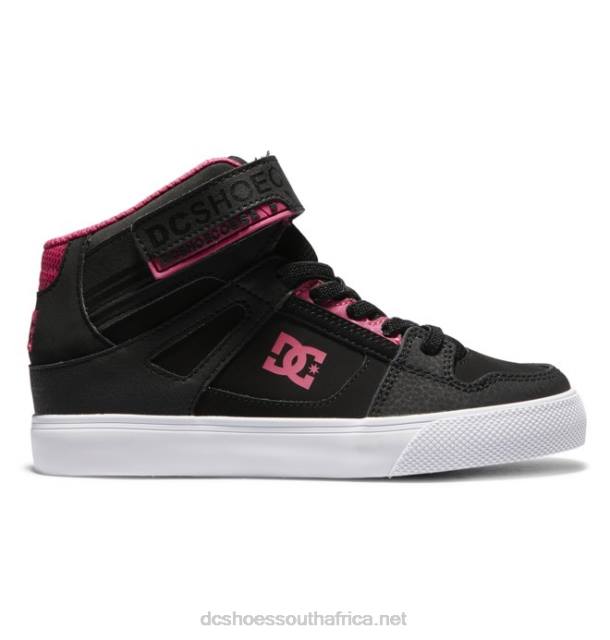 Black/Pink PR2L529 DC Shoes Kids' Pure High Elastic Lace High-Top Shoes