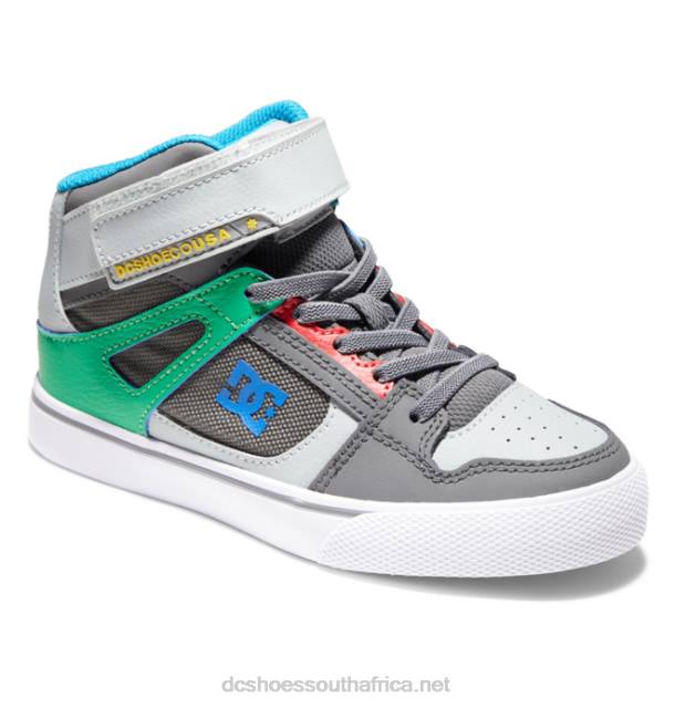 Grey/Green PR2L569 DC Shoes Kids' Pure High Elastic Lace High-Top Shoes