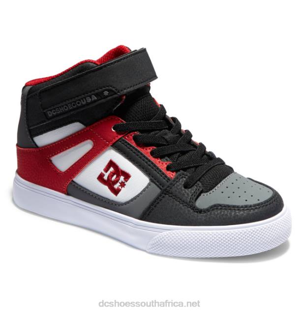White/Grey/Red PR2L539 DC Shoes Kids' Pure High Elastic Lace High-Top Shoes