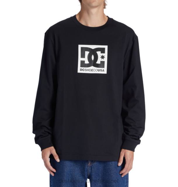 Black PR2L416 DC Shoes Men's DC Square Star Long Sleeve T-Shirt